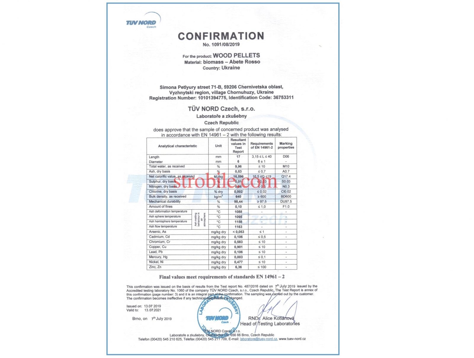 Τα χαρακτηριστικά του τελικού προϊόντος πληρούν τις απαιτήσεις του EN 14961-2. Επικυρώθηκε από το Tuv Nord (Brno, Τσεχία), το επίσημο εργαστήριο του EnPlus Τα χαρακτηριστικά του τελικού προϊόντος πληρούν τις απαιτήσεις του EN 14961-2. Επικυρώθηκε από το Tuv Nord (Brno, Τσεχία), το επίσημο εργαστήριο του EnPlus